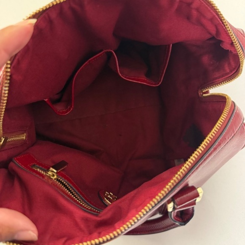 Tory Burch Satchel Medium Red Patent Leather Buckle Handbag Designer Luxury Bag - Picture 15 of 15